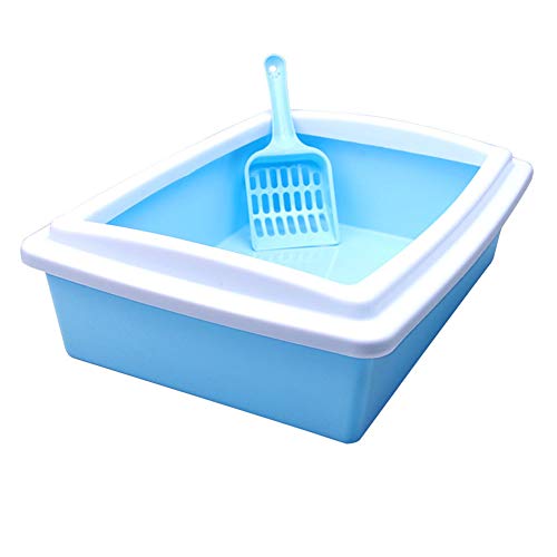 HYISHION Bandeja Sanitaria esquinera para Gatos Caja de Arena para Gatos Abierta, Plástico, Bandeja de Recogida, Marco extraíble,Azul
