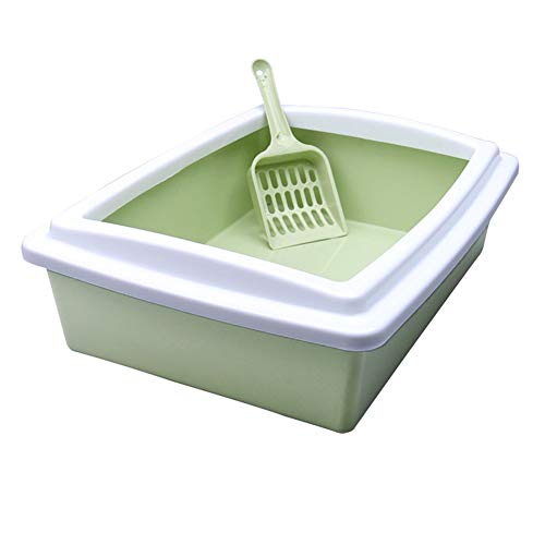 HYISHION Bandeja Sanitaria esquinera para Gatos Caja de Arena para Gatos Abierta, Plástico, Bandeja de Recogida, Marco extraíble,Verde