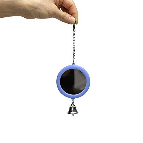 Hypeety Espejo para pájaros con campana, diseño interactivo de loro, jaula de pájaros, para cacatúas, periquitos, canarios, periquitos, color azul