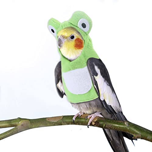 HYRL Disfraz de Loro Divertido Hecho a Mano, Lindo y Creativo Ranas, Sudadera con Capucha, Traje de Vuelo de pájaro, Halloween, Navidad para Periquito, Conure, Cockatiel y Conures (Verde)