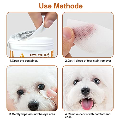 Hywean 300 Piezas de toallitas para Ojos de Perros, Toallitas Perro, Material Suave, Limpieza eficaz, Toallitas para Mascotas por Las Lágrimas de los Ojos de Las Mascotas