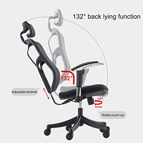 HYY-AA Ergonómica Silla de Oficina, Apoyo for la Cabeza Ajustable/apoyabrazos/Sentado Altura 132 ° Ajuste de reclinación eficiente Trabajo giratoria Silla de tareas - Estudio/Juegos