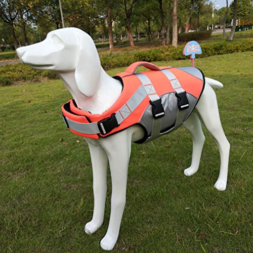 HZQIFEI Chaleco Salvavidas para Perro, Perros Seguridad Natación Ropa Chaleco Reflectante Mascota Flotación Ajustable (Naranja, S)