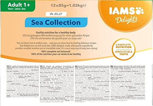 IAMS Delights Sea Collection Alimento húmedo en gelatina - para gatos adultos con diversos sabores a pescado 12 x 85g