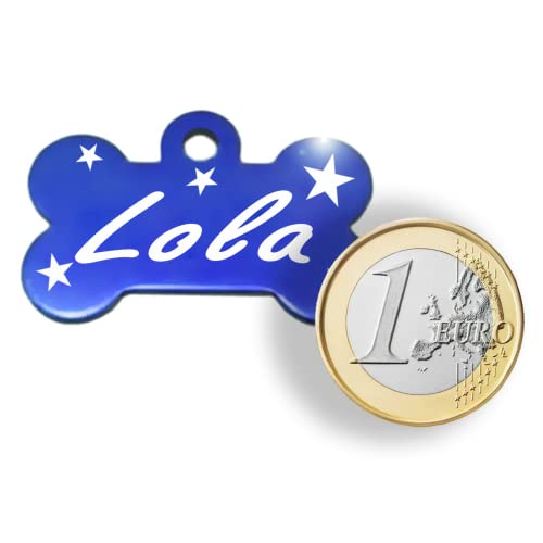 Iberiagifts - Hueso para Mascotas Medianas-Grandes con Estrellas Placa Chapa de identificación Personalizada para Collar Perro Gato Mascota grabada (Dorado)