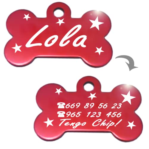 Iberiagifts - Hueso para Mascotas Medianas-Grandes con Estrellas Placa Chapa de identificación Personalizada para Collar Perro Gato Mascota grabada (Dorado)