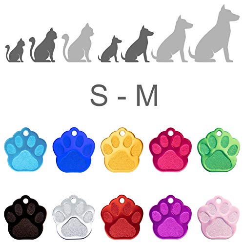 Iberiagifts - Placa en Forma de Huella para Mascotas pequeñas-Medianas Chapa Medalla de identificación Personalizada para Collar Perro Gato Mascota grabada (Rosa)