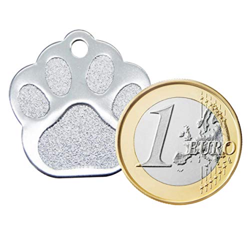 Iberiagifts - Placa en Forma de Huella para Mascotas pequeñas-Medianas Chapa Medalla de identificación Personalizada para Collar Perro Gato Mascota grabada (Rosa)
