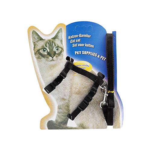 Icecode Arnés de gato Gatito Correa de nylon Correa de correa ajustable Conjunto de correa de gatito (negro)