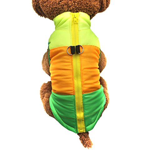 Idepet Mascota Perro Gato Escudo con Correa Ancla Color Patchwork Acolchado Cachorro Chaleco Teddy Chaqueta Chihuahua Disfraces Pug Ropa XS S M L (XS, Verde)