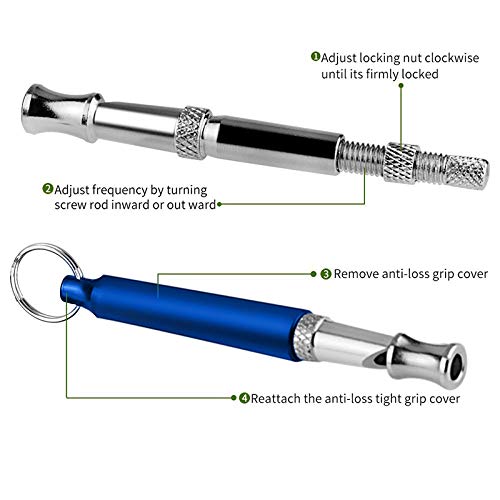 IKAAR Silbato para perros, silbato de perro ultrasónico para retiro con cordón y frecuencias ajustables y entrenamiento de clicker para perros, color azul