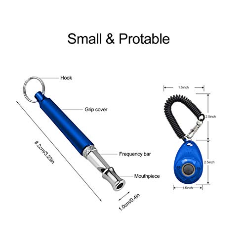IKAAR Silbato para perros, silbato de perro ultrasónico para retiro con cordón y frecuencias ajustables y entrenamiento de clicker para perros, color azul