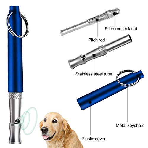IKAAR Silbato para perros, silbato de perro ultrasónico para retiro con cordón y frecuencias ajustables y entrenamiento de clicker para perros, color azul
