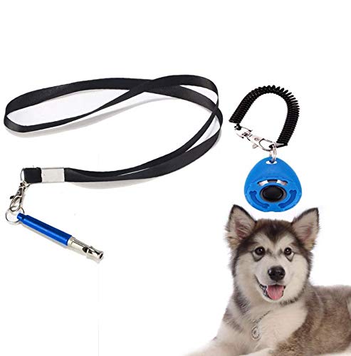 IKAAR Silbato para perros, silbato de perro ultrasónico para retiro con cordón y frecuencias ajustables y entrenamiento de clicker para perros, color azul