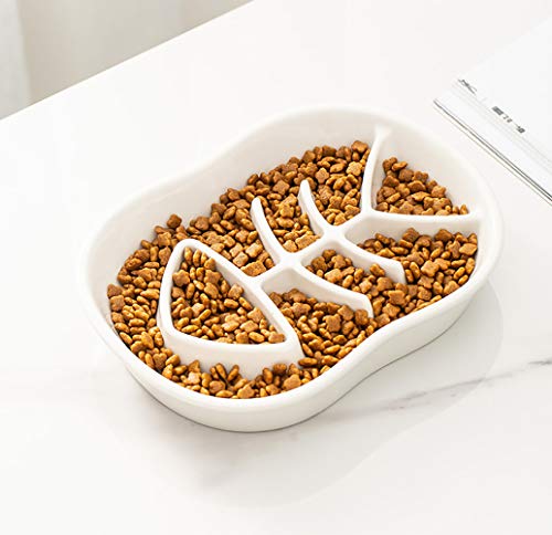 ikjuh - Cuenco de cerámica para gatos y perros para mascotas, antigoteo, evita la indigestión y la obesidad, alimentos y agua interactivos de alimentación lenta tazones (blanco)