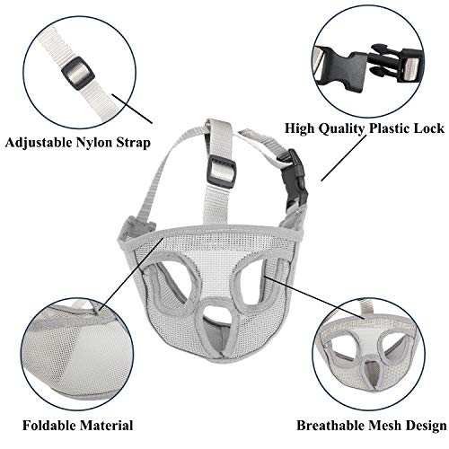 ILEPARK Bozal para Perros de Hocico Corto, Bozal de Bulldog Anti-Mordiscos y Ladridos, Máscara para Perros (M,Gris)