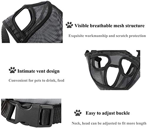 ILEPARK Bozal para Perros de Hocico Corto, Bozal de Bulldog Anti-Mordiscos y Ladridos, Máscara para Perros (S,Negro)