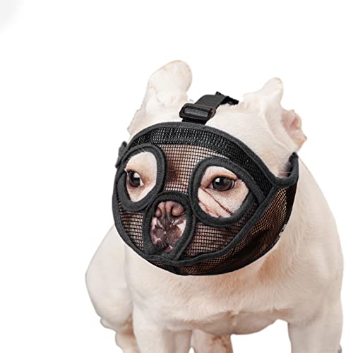 ILEPARK Bozal para Perros de Hocico Corto, Bozal de Bulldog Anti-Mordiscos y Ladridos, Máscara para Perros (S,Negro)