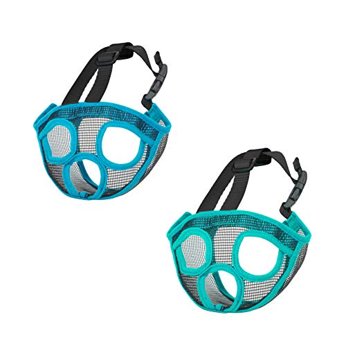 ILEPARK Bozal para Perros de Hocico Corto, Bozal de Bulldog francés, Anti-Mordiscos y Ladridos, Máscara para Perros Transpirable Ajustable(L,Azul)