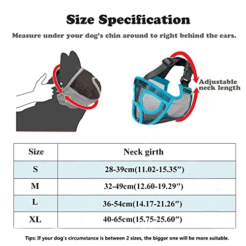 ILEPARK Bozal para Perros de Hocico Corto, Bozal de Bulldog francés, Anti-Mordiscos y Ladridos, Máscara para Perros Transpirable Ajustable(L,Azul)