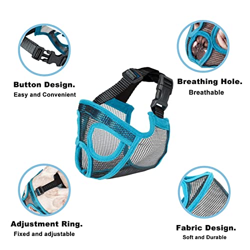 ILEPARK Bozal para Perros de Hocico Corto, Bozal de Bulldog francés, Anti-Mordiscos y Ladridos, Máscara para Perros Transpirable Ajustable(L,Azul)