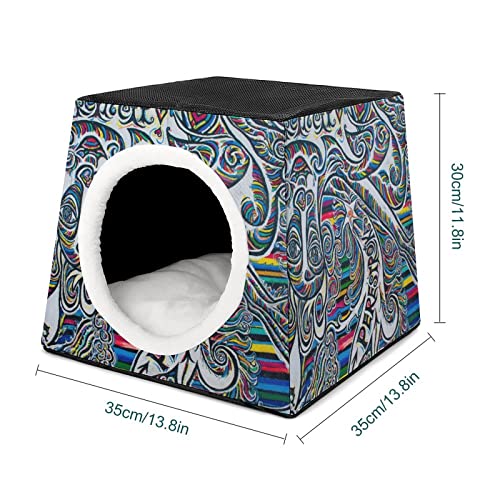 Impresa casa para gato interior, diseño de gato casera, cama de gato, cabana, sofá de perro para animales totem de plumas de pavo real