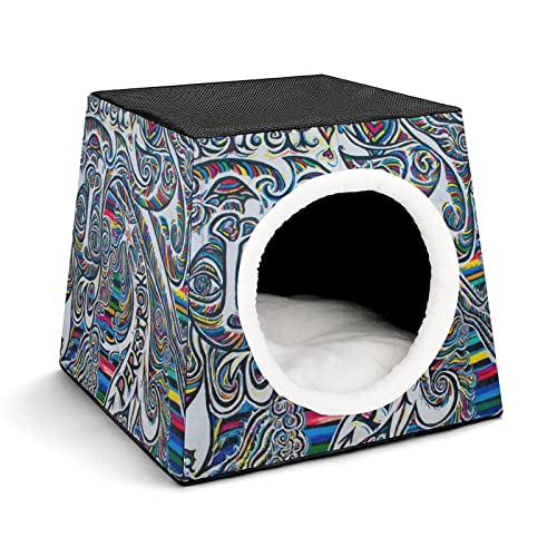 Impresa casa para gato interior, diseño de gato casera, cama de gato, cabana, sofá de perro para animales totem de plumas de pavo real