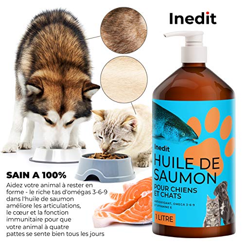 Inedit - Aceite de salmón para perro y gato – 1 litro 100 % natural – Aceite de pescado sanitario