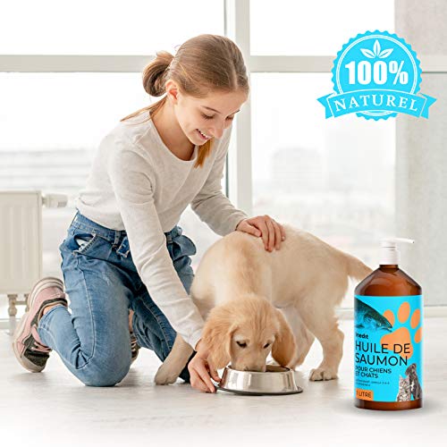 Inedit - Aceite de salmón para perro y gato – 1 litro 100 % natural – Aceite de pescado sanitario