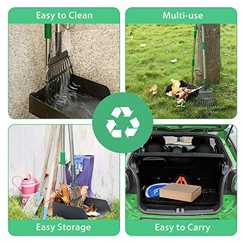IPARTS EXPERT Pooper Scooper para perros, eliminación de residuos de mascotas, bandeja de metal ajustable y juego de rastrillo para hojas de césped y grava (guantes incluidos)