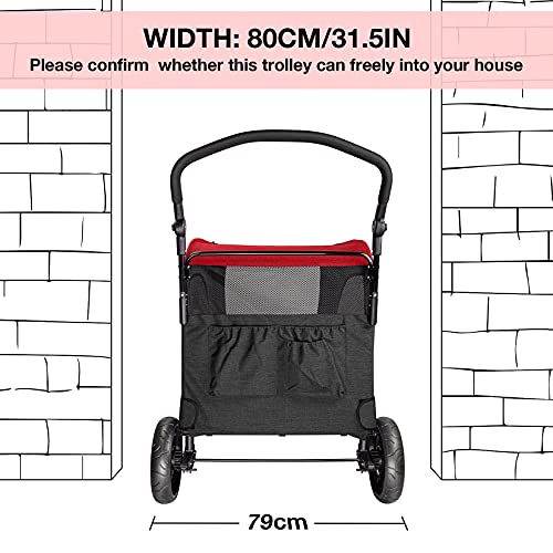 IREENUO Cochecitos para Perros, Plegable Carrito para Perros Viaje Carro Perro con Cuatro Ruedas para Perros Medianos Grandes (Rojo)