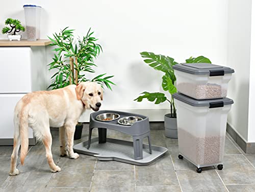 Iris Ohyama, Contenedor de comida para mascotas, juego de 2, 20 L y 45 L para 7,5 y 15 kg, tapa abatible, hermética, transparente, ruedas y pala - Air Tight Food Container ATS-C - Gris