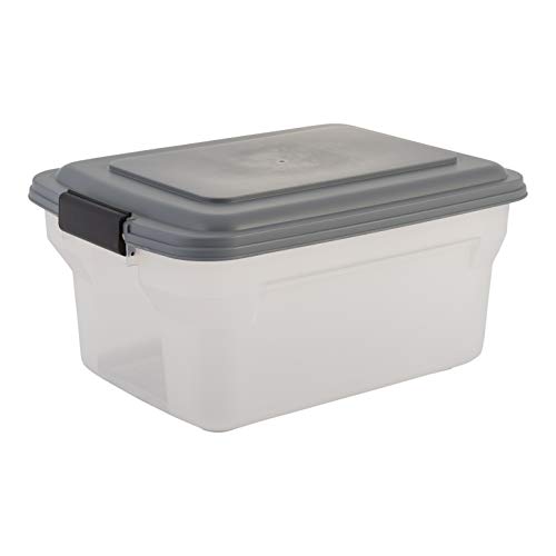Iris Ohyama, Contenedor de comida para mascotas, juego de 2, 20 L y 45 L para 7,5 y 15 kg, tapa abatible, hermética, transparente, ruedas y pala - Air Tight Food Container ATS-C - Gris
