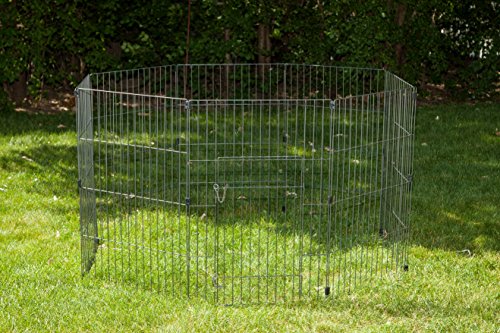 Iris Ohyama, Parque para perros al aire libre / parque para cachorros, 1,7 m², 8 paneles, puerta con pestillo, conectores para un fácil montaje y desmontaje - Wire Pet Circle WPC-36 - Plata