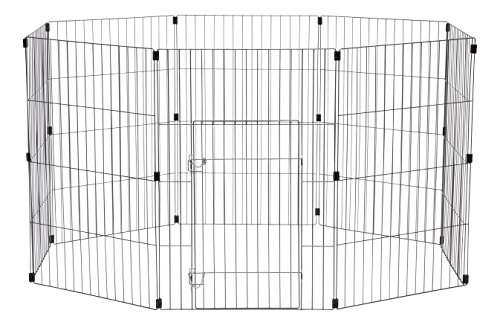 Iris Ohyama, Parque para perros al aire libre / parque para cachorros, 1,7 m², 8 paneles, puerta con pestillo, conectores para un fácil montaje y desmontaje - Wire Pet Circle WPC-36 - Plata