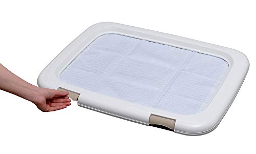 Iris Ohyama, Soporte para almohadilla de entrenamiento / bandeja de entrenamiento para cachorros, cierre de 2 pestillos, almohadilla de sujeción de 45 x 33 cm - Dog Toilet Training FTT-485 - Gris