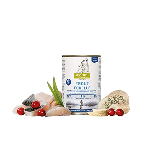 ISEGRIM Lata Perro Adulto Trucha + Chirivia, Arándanos y Hierbas Silvestres, 800 g, Perro