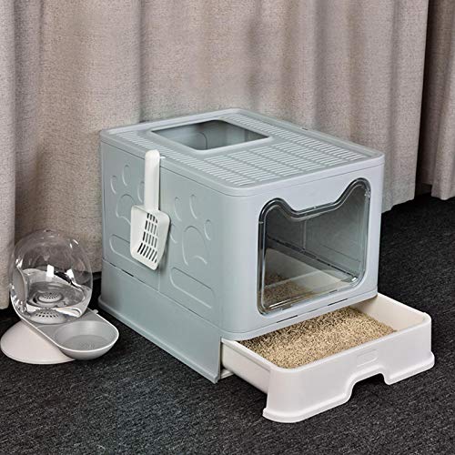 Ishine Cajas de arena para gatos para orinal de gato, plegable, antisalpicaduras, tapa de inodoro, suministros de tipo gato, con cuchara de plástico para mascotas (azul)