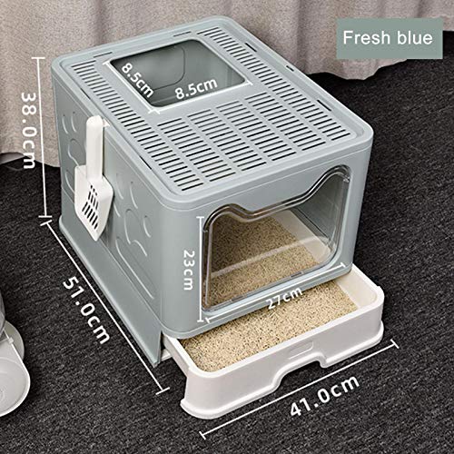 Ishine Cajas de arena para gatos para orinal de gato, plegable, antisalpicaduras, tapa de inodoro, suministros de tipo gato, con cuchara de plástico para mascotas (azul)
