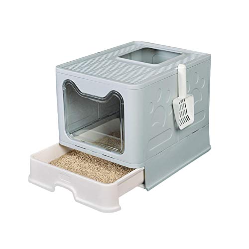 Ishine Cajas de arena para gatos para orinal de gato, plegable, antisalpicaduras, tapa de inodoro, suministros de tipo gato, con cuchara de plástico para mascotas (azul)