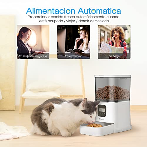 isYoung Comedero Automático 6L de Alimentos para Mascotas Gatos- Dispensador Inteligente de Alimentador para Perros con Grabación de Voz, Control de Porciones de Comida, Cuenco de Acero Inoxidable