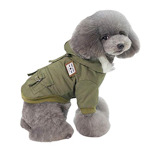 Izefia Ropa para Perros Abrigo Engrosado Sudaderas con Capucha Ropa de Trabajo Perro Uniforme Militar suéter del ejército Chaqueta de algodón para Perro pequeño Perro Mediano Gato (Verde,M)