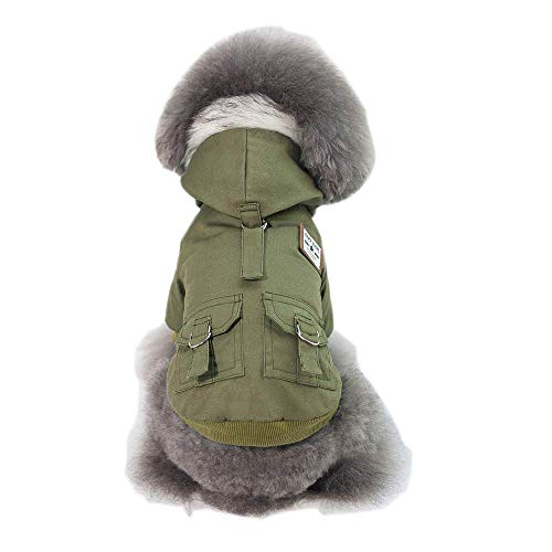 Izefia Ropa para Perros Abrigo Engrosado Sudaderas con Capucha Ropa de Trabajo Perro Uniforme Militar suéter del ejército Chaqueta de algodón para Perro pequeño Perro Mediano Gato (Verde,M)