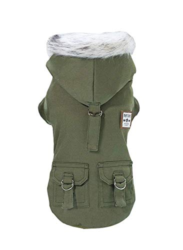 Izefia Ropa para Perros Abrigo Engrosado Sudaderas con Capucha Ropa de Trabajo Perro Uniforme Militar suéter del ejército Chaqueta de algodón para Perro pequeño Perro Mediano Gato (Verde,M)
