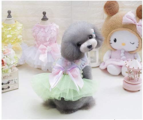 Izefia Vestido de Perro Falda de Cachorro Vestidos de Princesa para Perros Tutu Flor Boda Encaje Vestido de Lazo de Lujo para Perro Pequeño Niña (M,Verde)