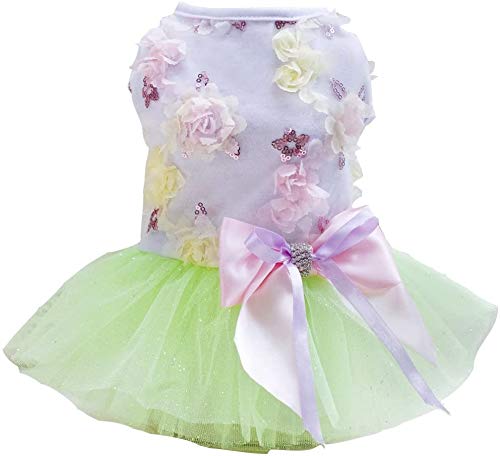 Izefia Vestido de Perro Falda de Cachorro Vestidos de Princesa para Perros Tutu Flor Boda Encaje Vestido de Lazo de Lujo para Perro Pequeño Niña (M,Verde)