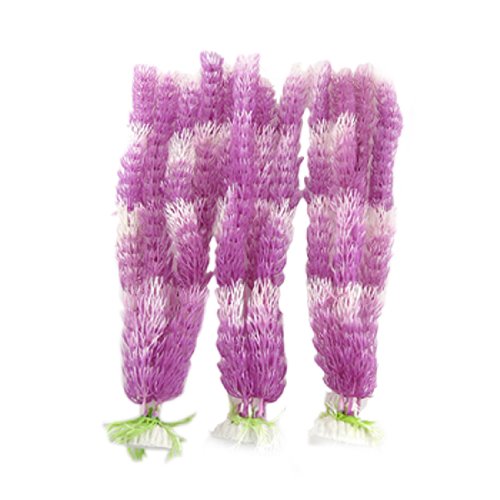 Jardin plástico Fish Tank Decorativo Planta Hierba, 3 Piezas, Color Morado y Blanco