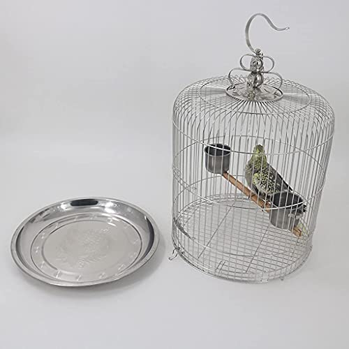 Jaula para pájaros de acero inoxidable jaula para pájaros redonda puede colgar taza de comida para mascotas, adecuada para canarios loros zorzal negro fénix peonía jaula para periquitos jaulas para pá