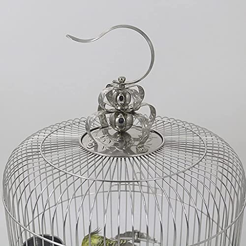 Jaula para pájaros de acero inoxidable jaula para pájaros redonda puede colgar taza de comida para mascotas, adecuada para canarios loros zorzal negro fénix peonía jaula para periquitos jaulas para pá