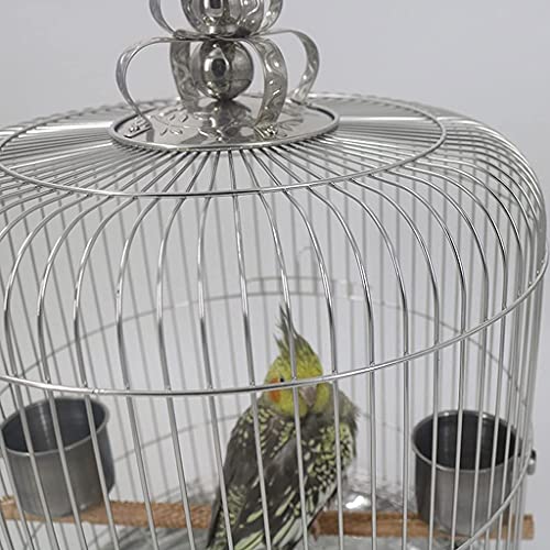 Jaula para pájaros de acero inoxidable jaula para pájaros redonda puede colgar taza de comida para mascotas, adecuada para canarios loros zorzal negro fénix peonía jaula para periquitos jaulas para pá